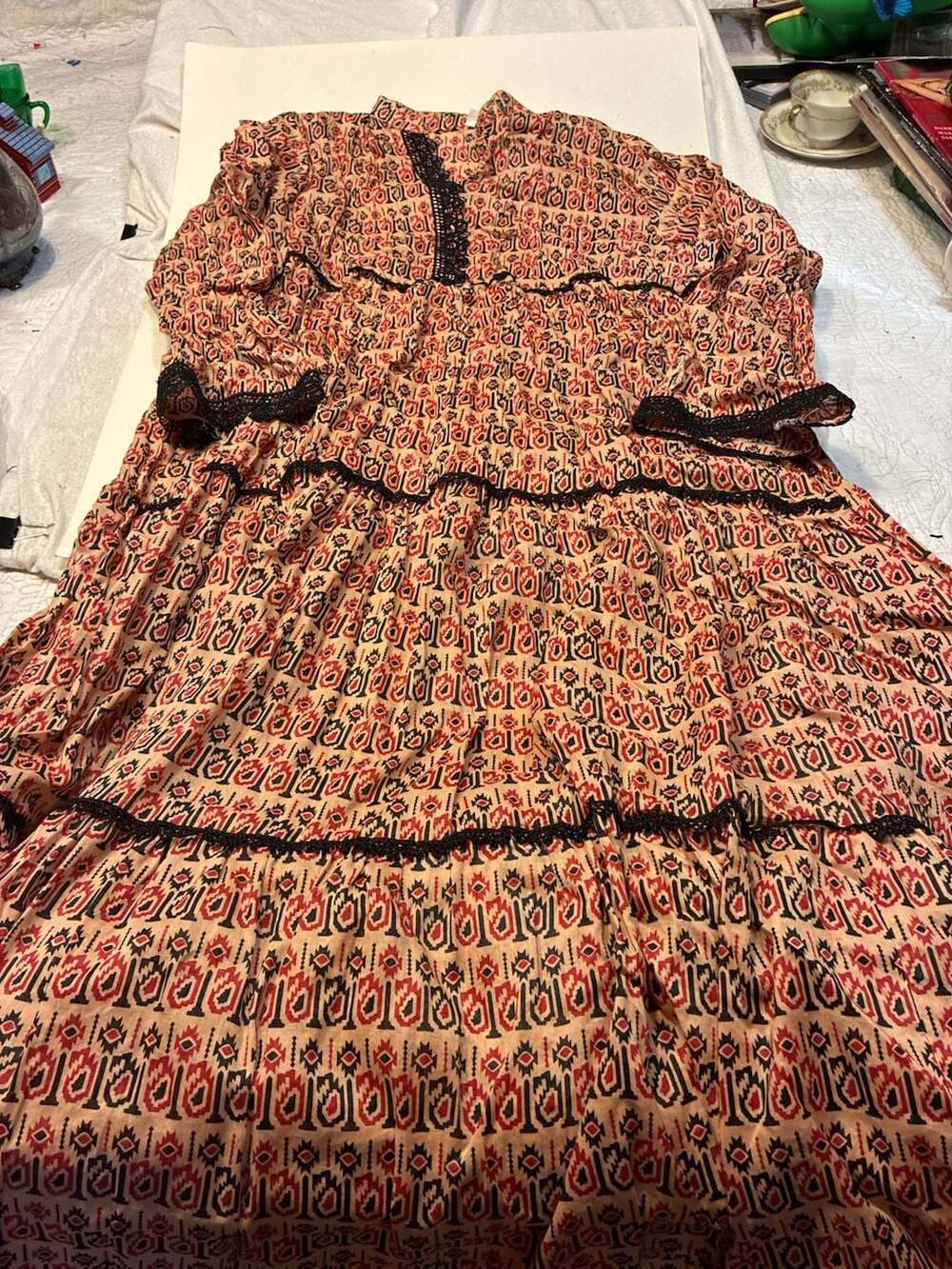 Alice + Olivia Arnette Palace Tile Tiered Tunic Dress Size L